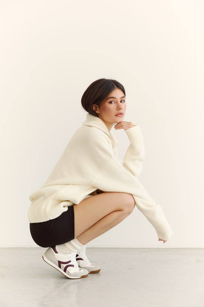Lambswool cardigan with zipper, milky
