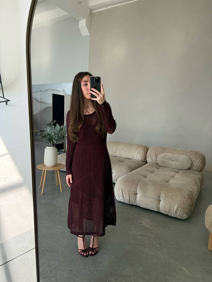 Сукня ажурна, темно-бордовий