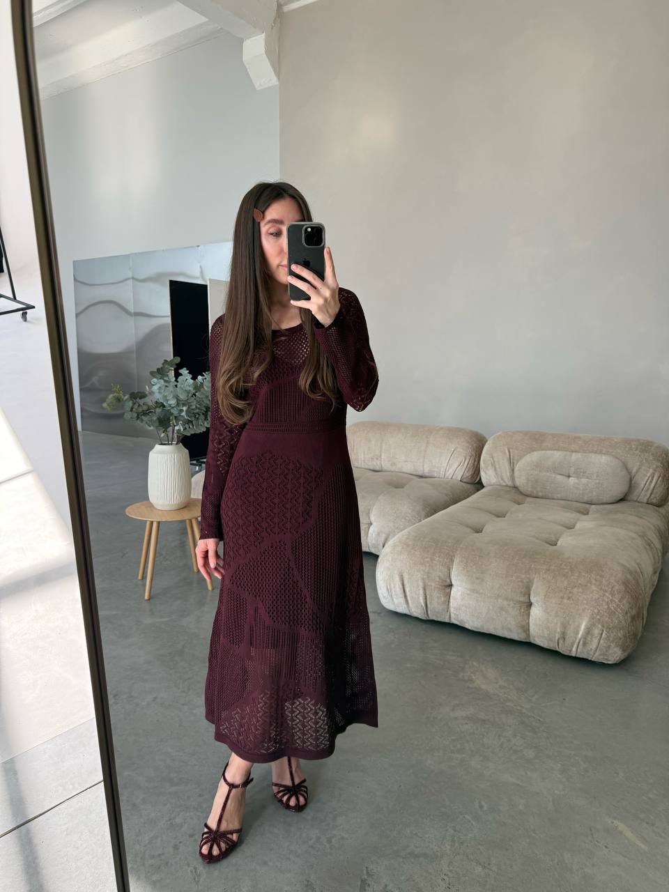 Сукня ажурна, темно-бордовий