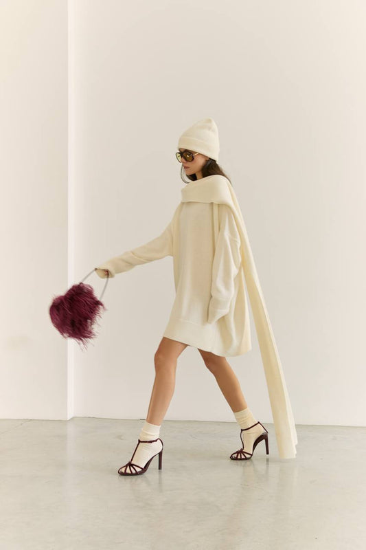 Сукня - светр з вовни ягня, молочний