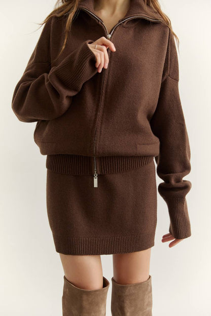 Кардиган з вовни ягня на блискавці, шоколадний