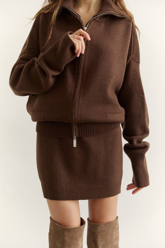 Кардиган з вовни ягня на блискавці, шоколадний