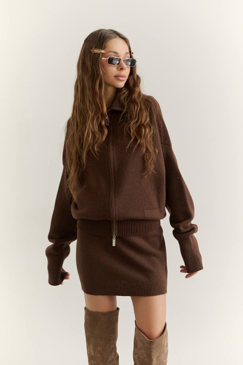 Кардиган з вовни ягня на блискавці, шоколадний