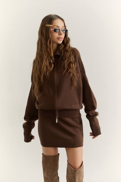 Кардиган з вовни ягня на блискавці, шоколадний