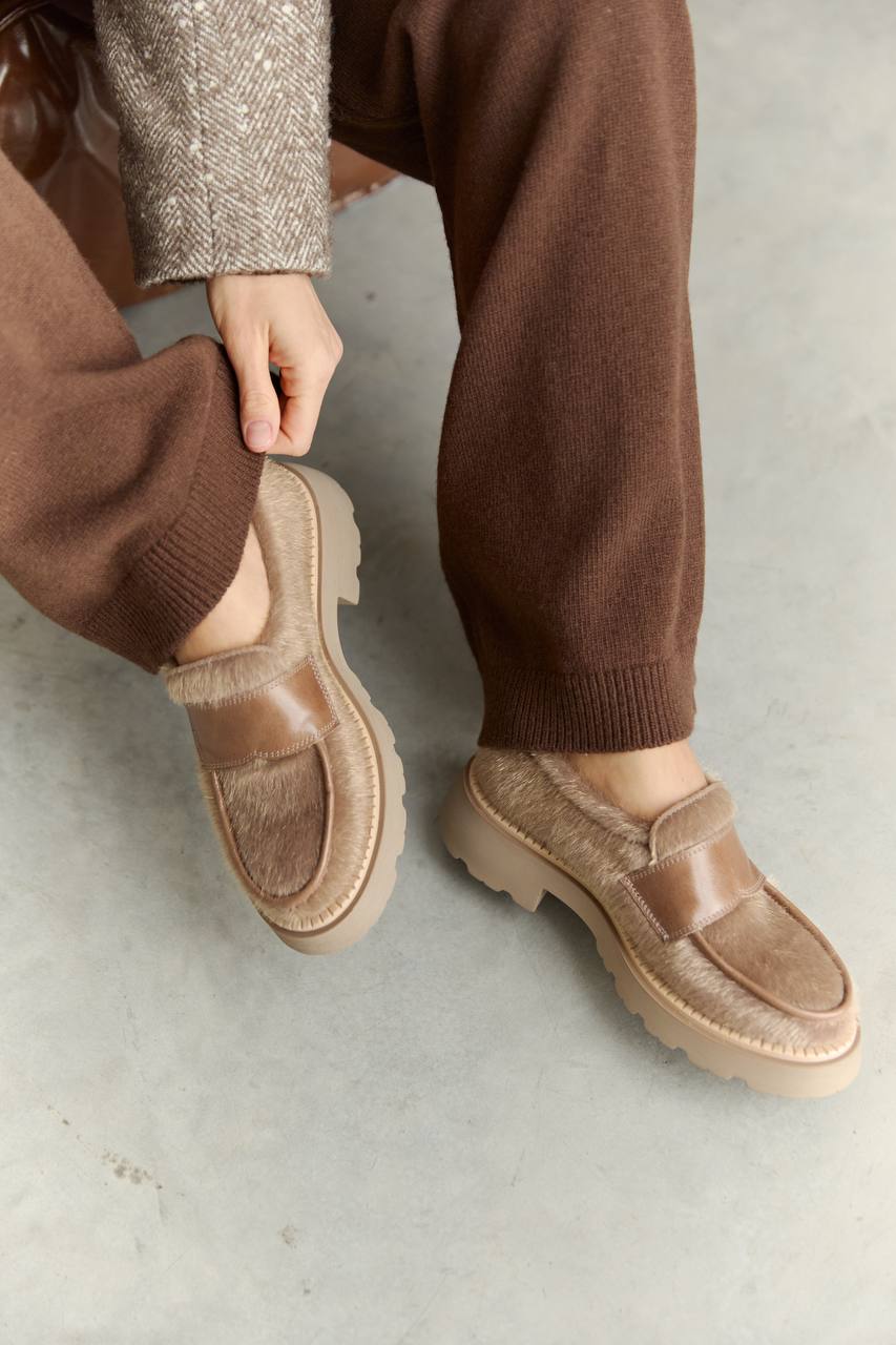 Лофери з екошкіри поні, карамельний