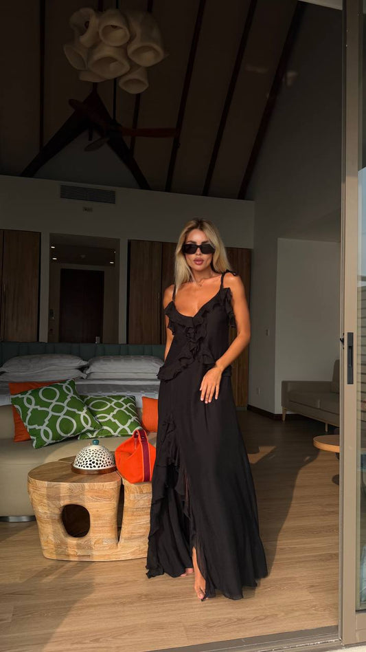 Сукня з шифону з рюшами і воланами, чорний