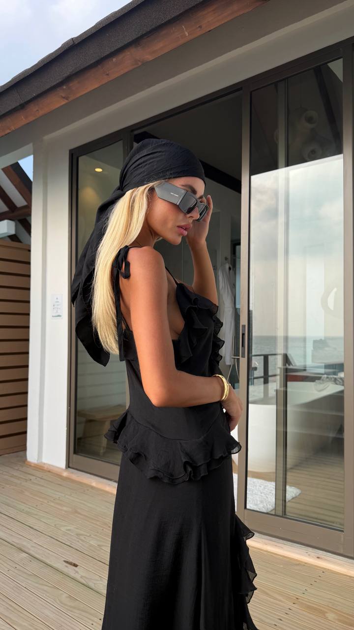 Сукня з шифону з рюшами і воланами, чорний