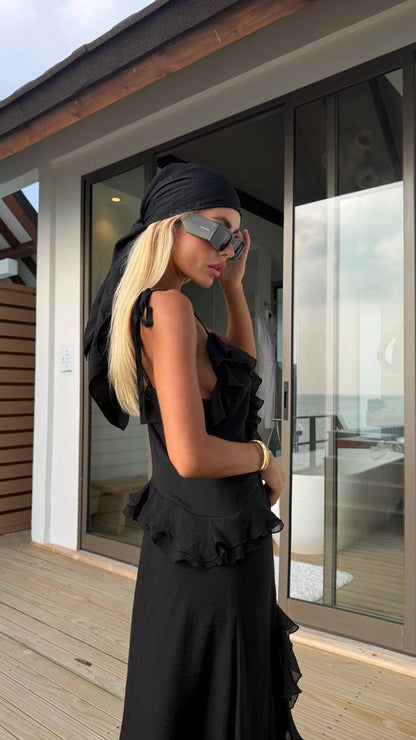 Сукня з шифону з рюшами і воланами, чорний