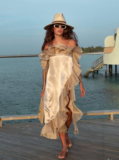 Сукня міді з віскози, бежевий