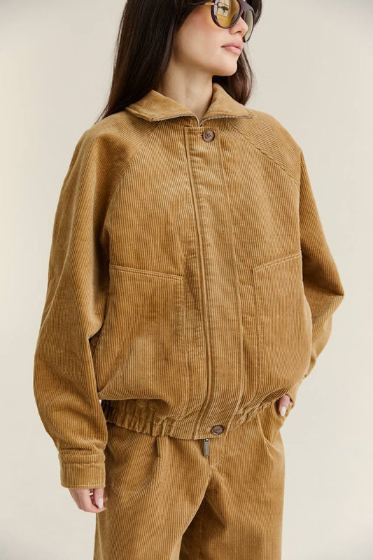 Бомбер з вельвету, бежево-карамельний