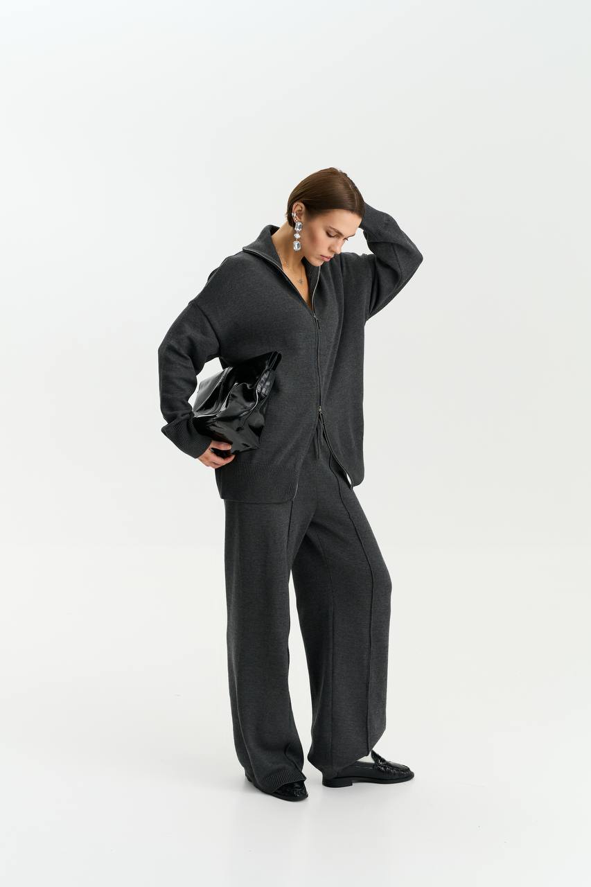 Комплект з бавовни кардиган на блискавці і брюки, графітовий
