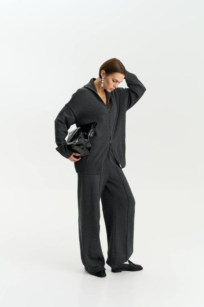 Комплект з бавовни кардиган на блискавці і брюки, графітовий