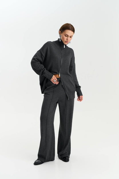 Комплект з бавовни кардиган на блискавці і брюки, графітовий