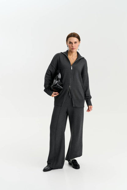 Комплект з бавовни кардиган на блискавці і брюки, графітовий