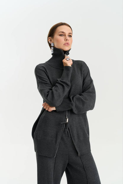 Комплект з бавовни кардиган на блискавці і брюки, графітовий