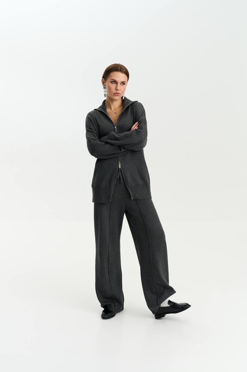 Комплект з бавовни кардиган на блискавці і брюки, графітовий
