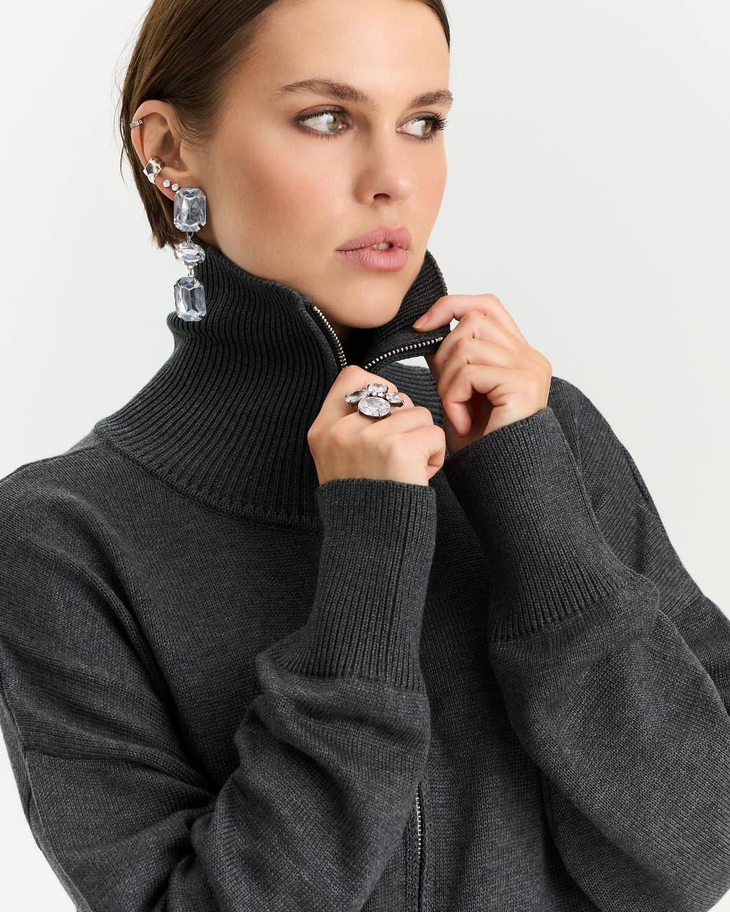 Комплект з бавовни кардиган на блискавці і брюки, графітовий