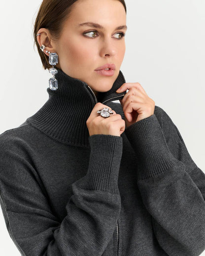 Комплект з бавовни кардиган на блискавці і брюки, графітовий