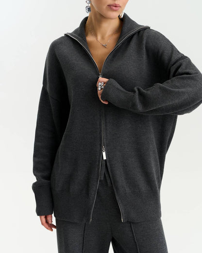 Комплект з бавовни кардиган на блискавці і брюки, графітовий