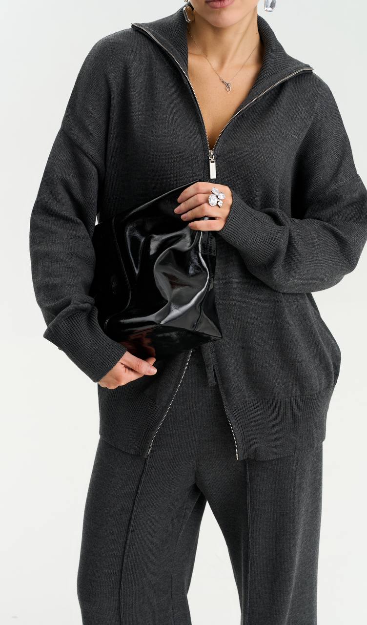 Комплект з бавовни кардиган на блискавці і брюки, графітовий