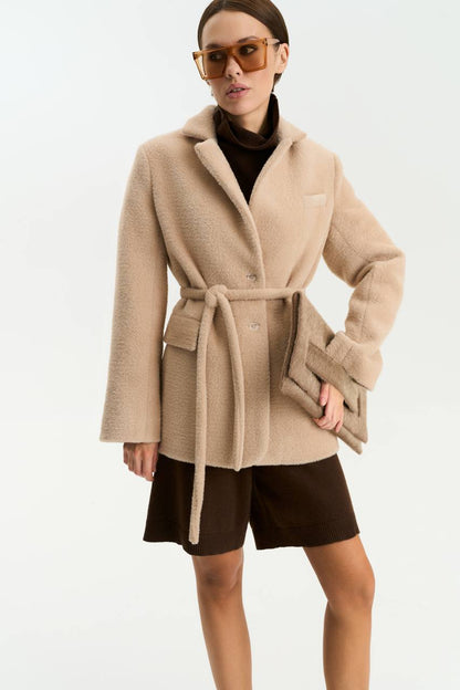 Textured alpaca wool jacket, beige