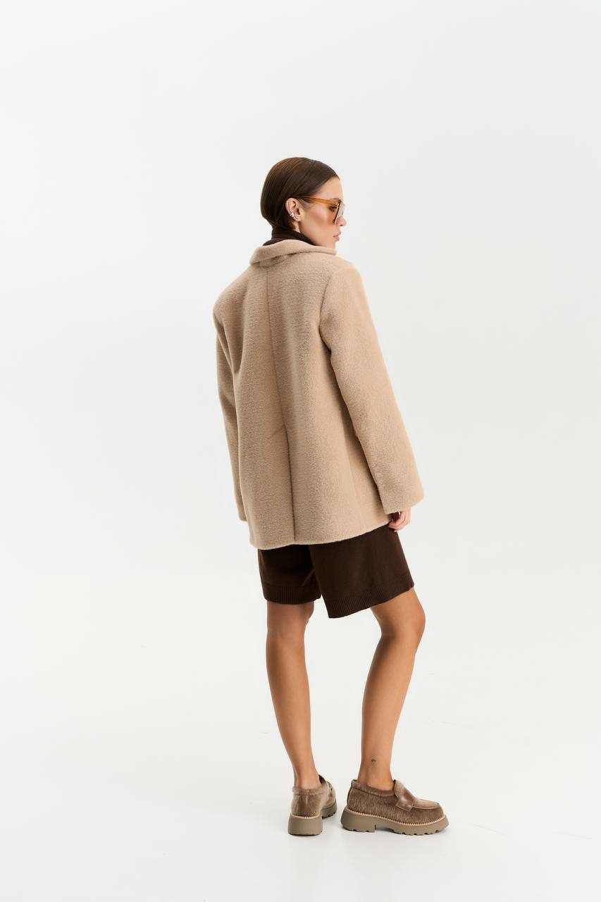 Textured alpaca wool jacket, beige