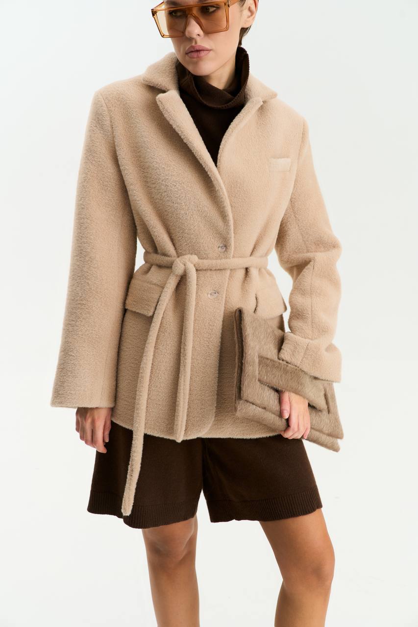 Textured alpaca wool jacket, beige