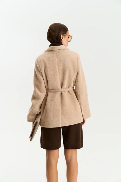 Textured alpaca wool jacket, beige