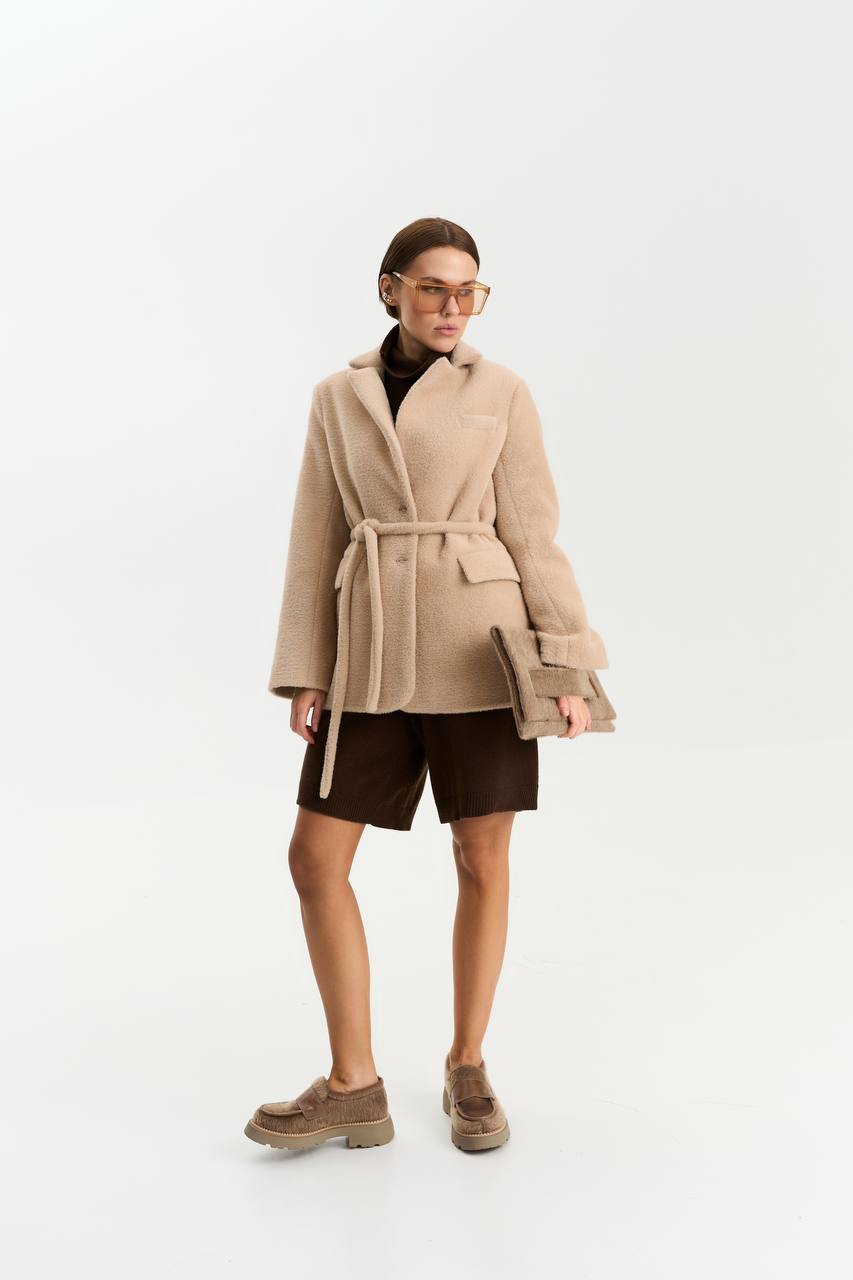 Textured alpaca wool jacket, beige