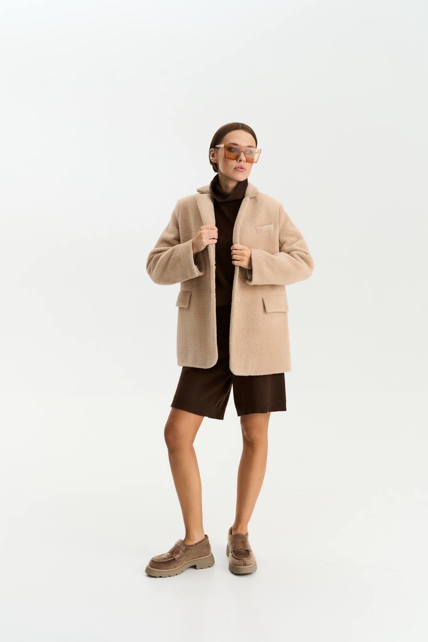 Textured alpaca wool jacket, beige