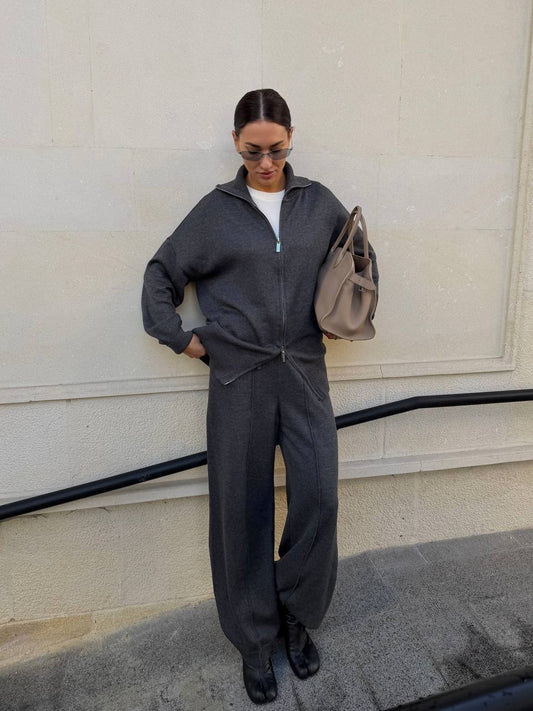 Комплект з бавовни кардиган на блискавці і брюки, графітовий