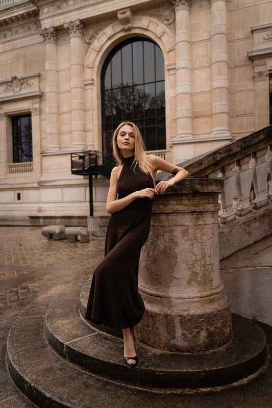 Вʼязана сукня з відкритою спинкою, шоколадний