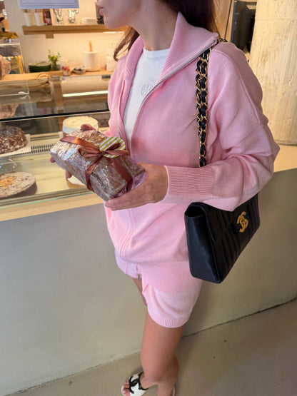 Комплект з бавовни кардиган на блискавці і шорти, рожевий