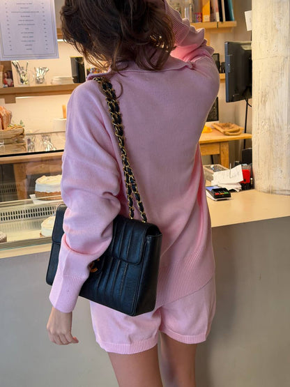 Комплект з бавовни кардиган на блискавці і шорти, рожевий