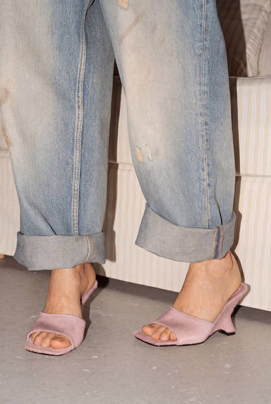 Відкриті мюлі на платформі з натуральної шкіри поні, пудровий