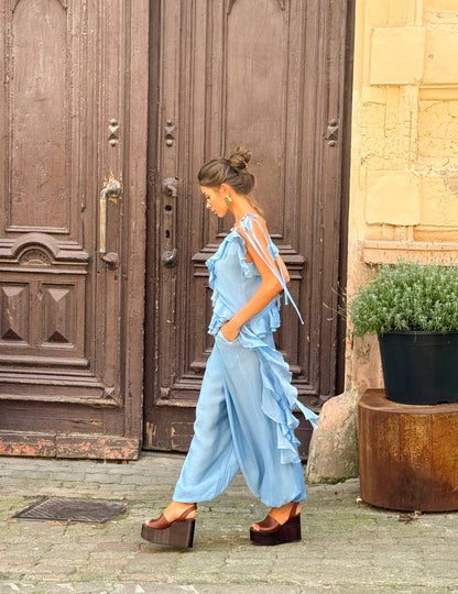 Chiffon pants, powder